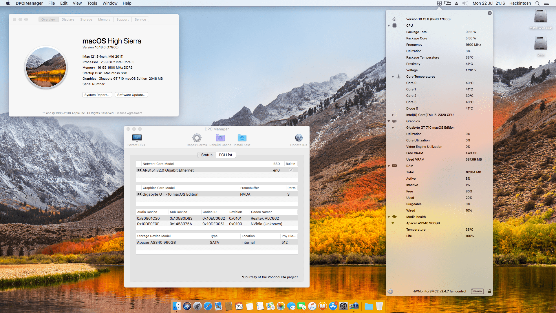 Success Hackintosh macOS High Sierra 10.13.6 Build 17G66 at Foxconn H61MXL-K + Intel Core i5 2320 + Gigabyte GT 710